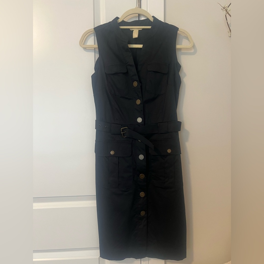 Banana Republic Blue Black Buttoned Sheath Dress